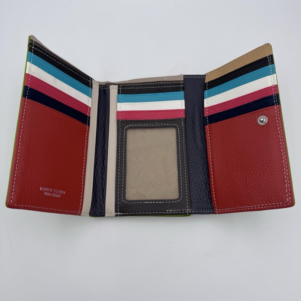 Daniel Amoda Genuine Leather Vera Pelle Tri-fold Wallet Green/Multicolor - Picture 2 of 11